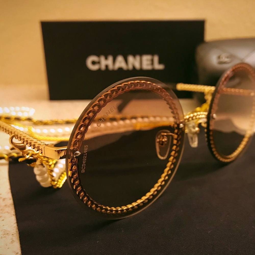 Chanel Gold Chain Pearl Sunglasses